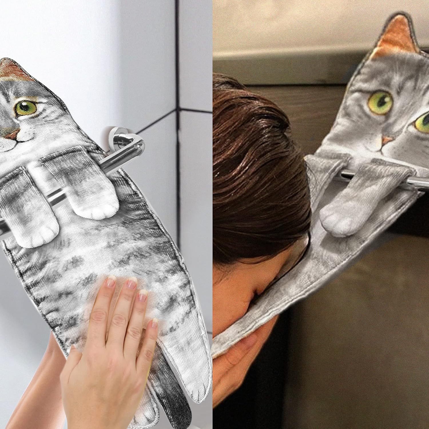 Cat Funny Hand Towels for Bathroom Kitchen- Cute Decorative Kitten Decor Hanging Face Towels- Unique Housewarming Valentines Mothers Birthday Gifts for Women Mom Cat Lovers - Image 6