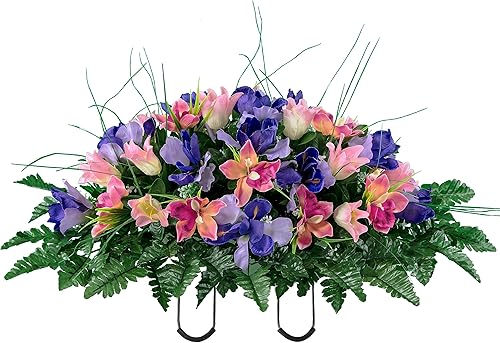 Sympathy Silks Flores artificiales para cementerios, tulipanes realistas y vibrantes para decorar tumbas al aire libre, no se decoloran, fáciles de