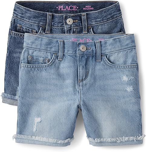 The Children's Place Girls' Distressed Denim Midi Shorts 2 Pack
