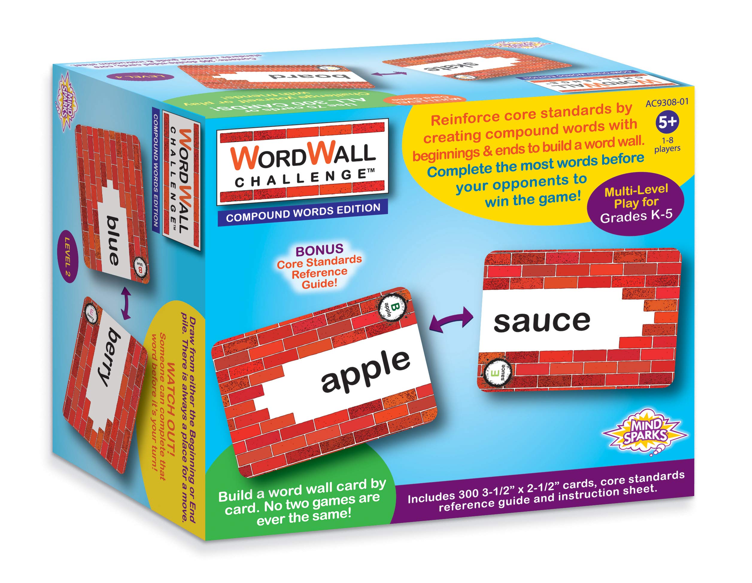 Mind Sparks WordWall Challenge Card Game, Compound Words, 3-1/2" x 2-1/2", 300 Cards