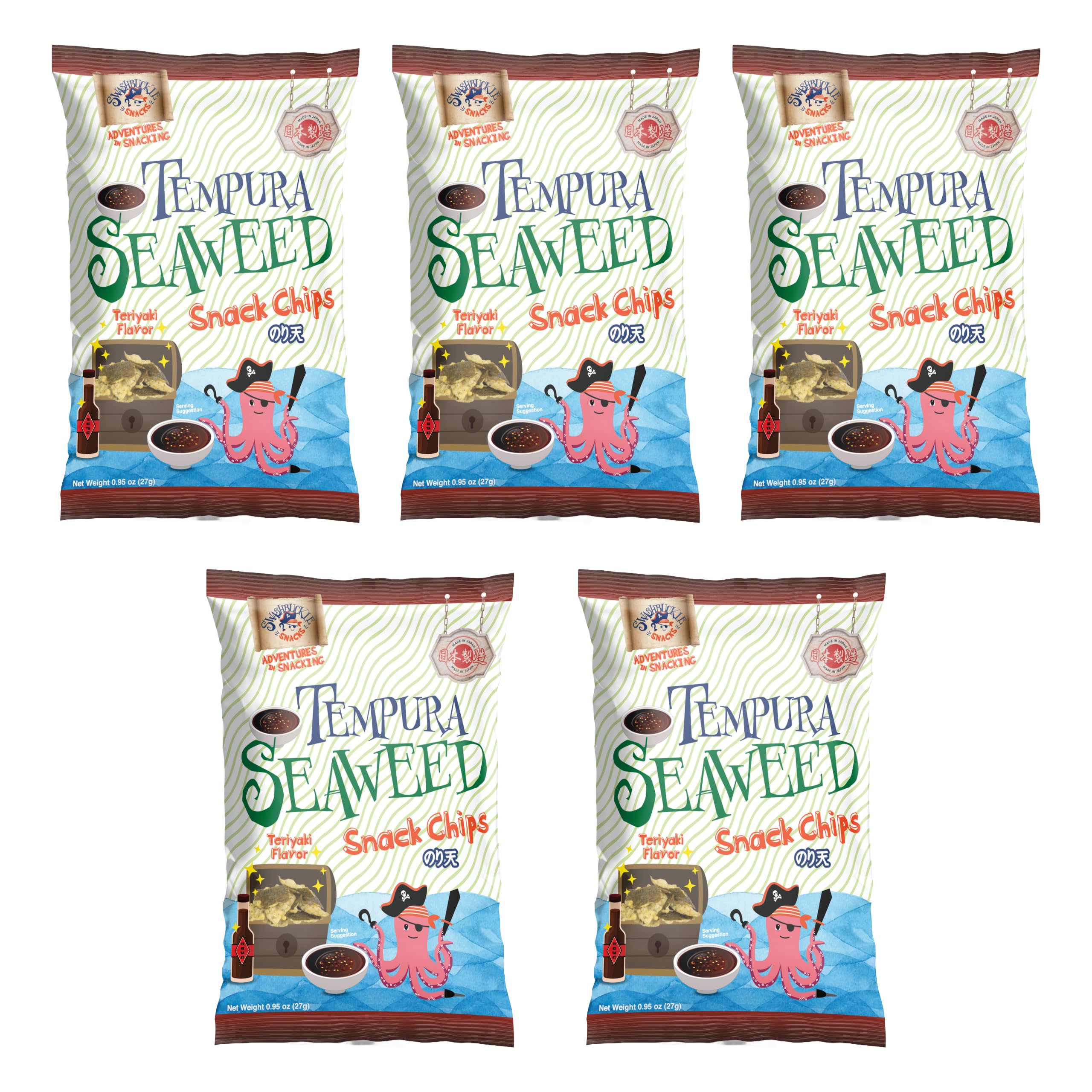 Japanese Tempura Seaweed Chips, Noriten – Teriyaki Flavor | 0.95oz x 5 Pack | Made in Japan by Swashbuckle Snacks