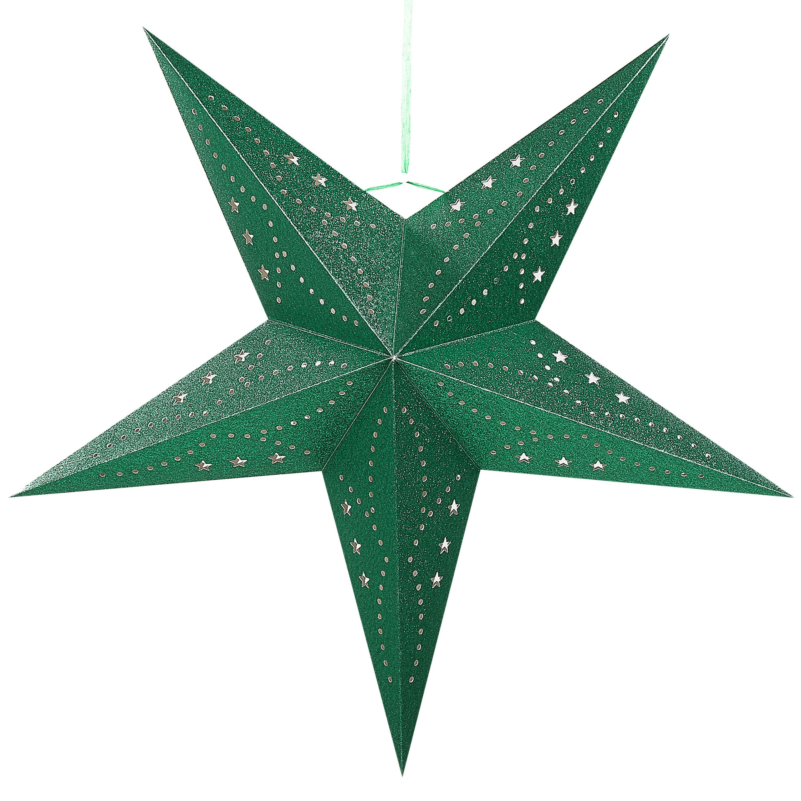 Lot de 2 Étoiles LED en Papier Brillant pour Décoration de Noël 60 cm Vert Motti