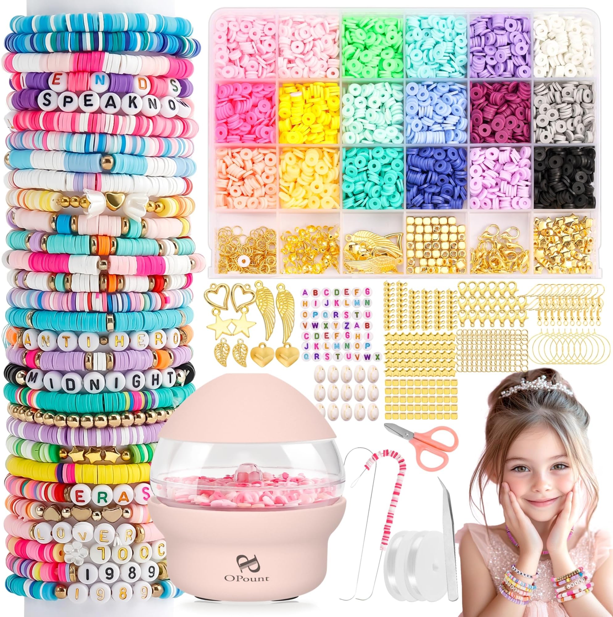 PP OPOUNTPP OPOUNT Electric Bead Spinner, Clay Beads Spinner with 4419 PCS Clay Beads Set for Jewelry Making, Friendship Bracelet Making Kit, DIY Bracelets and Necklaces