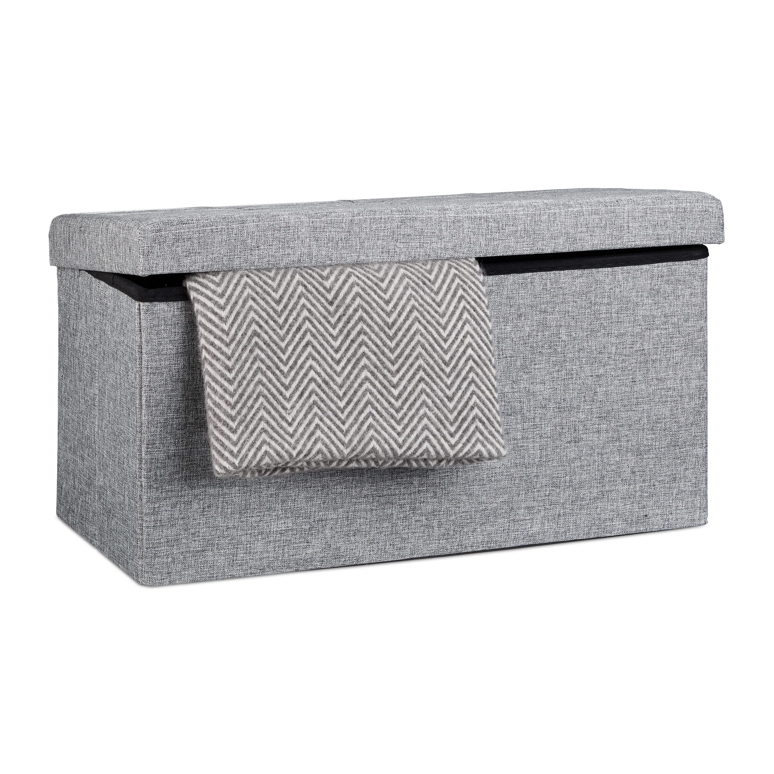 Relaxdays Pouf de rangement pliant coffre repose-pieds Hxlxp: 38 x 76 x 38 cm, gris