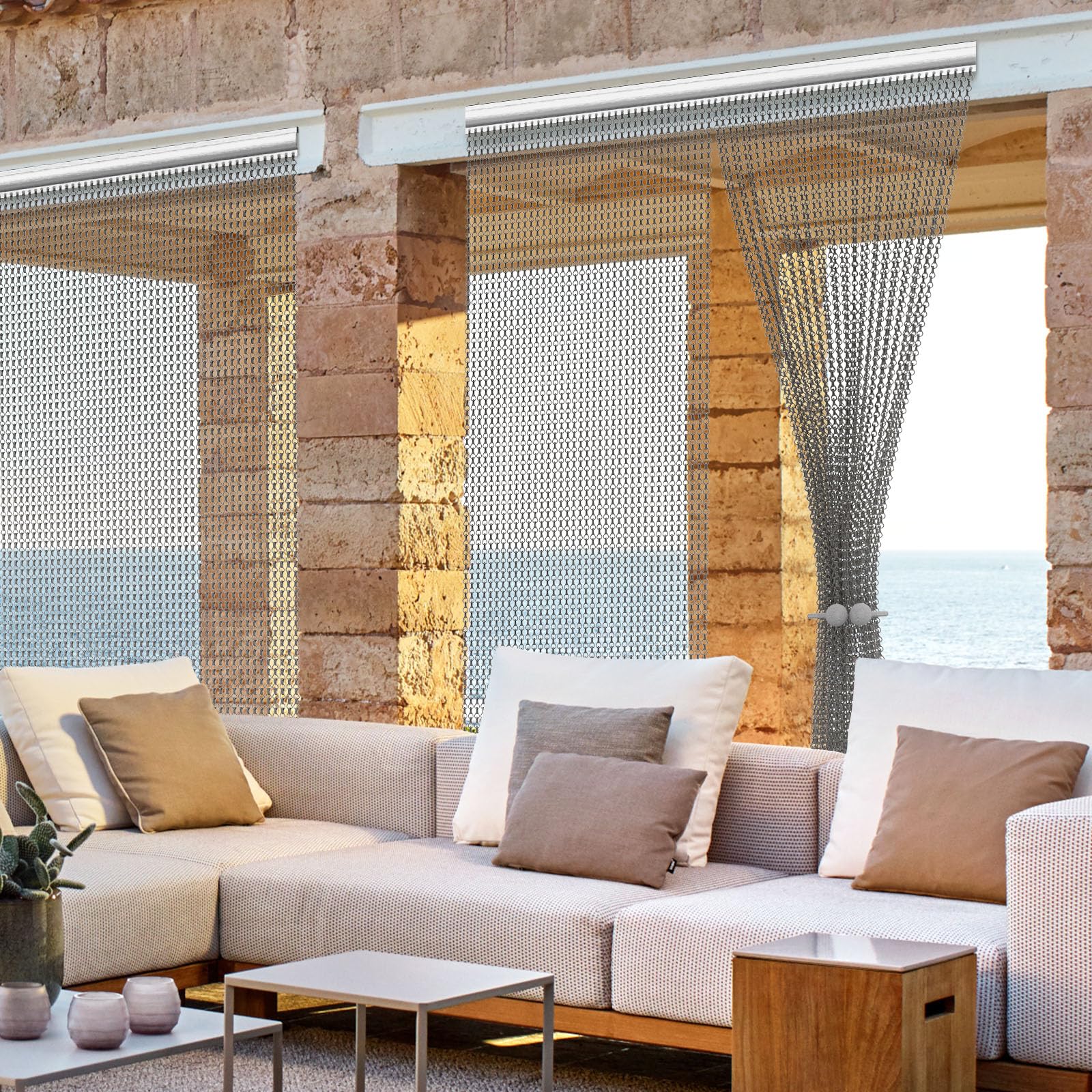 Ferghana Fliegentür Fliegenvorhang Terrassentür Insektenschutzgitter Aluminium Premium Fliegengitter Metall Kettenvorhang für Türen Jalousien (Metallgrau,100x210cm) | Fliegengittertür für Türen, Balkon, Terrasse, Schädlingsbekämpfung, Insektenschutz Türvo