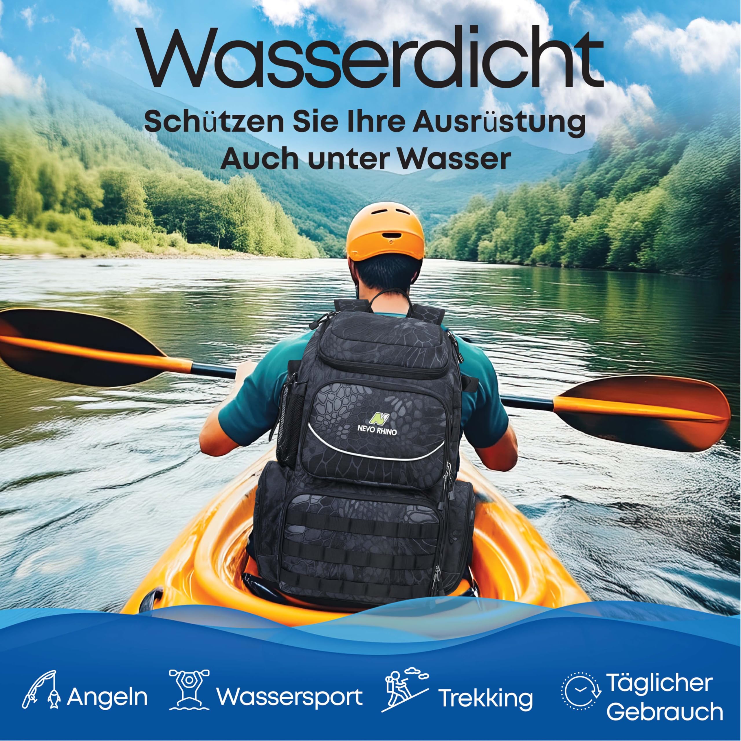 Angelrucksack mit Inklusive Boxen – Gerätekoffer mit Fächern – Ideal für Brandungsangeln, Karpfenangeln und Spinnfischen – Wasserabweisende Angeltasche mit Großer Kapazität