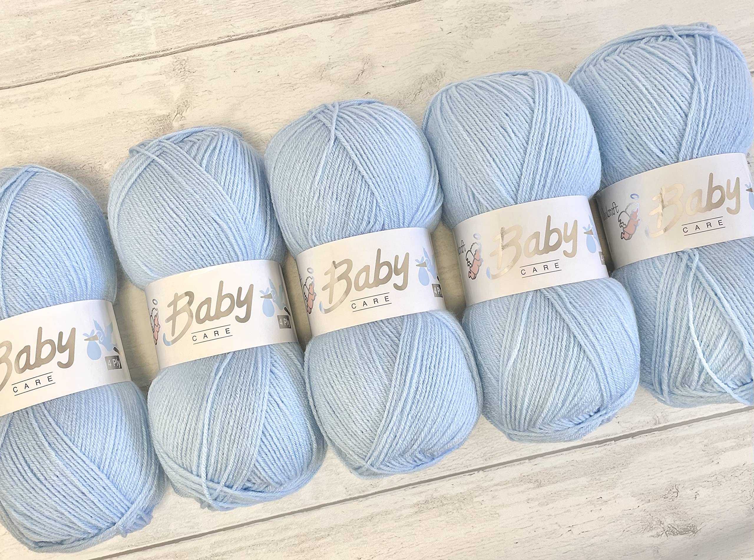 5 x 100g Woolcraft Babycare 4Ply Baby Wool (Baby Blue 703)