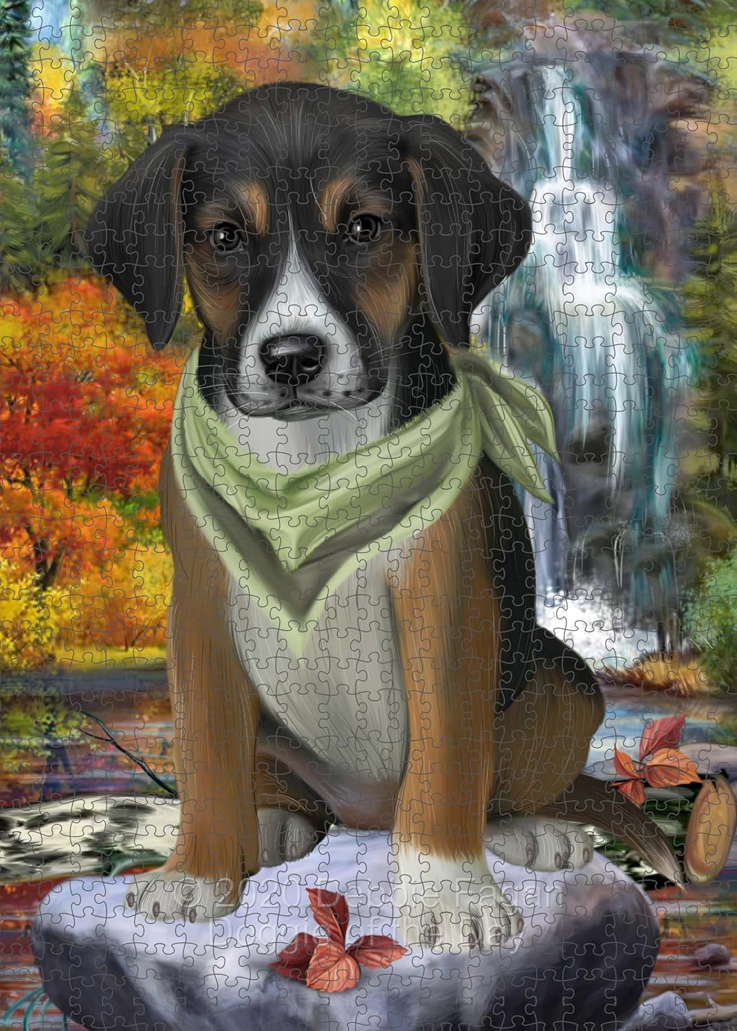 Scenic Waterfall American English Foxhound Dog Jigsaw Puzzle for Adults - Animal Printed Interlocking Puzzle Game Artwork - Gift for Dog Lover's -300 Pcs 11"x14", PZLE76256