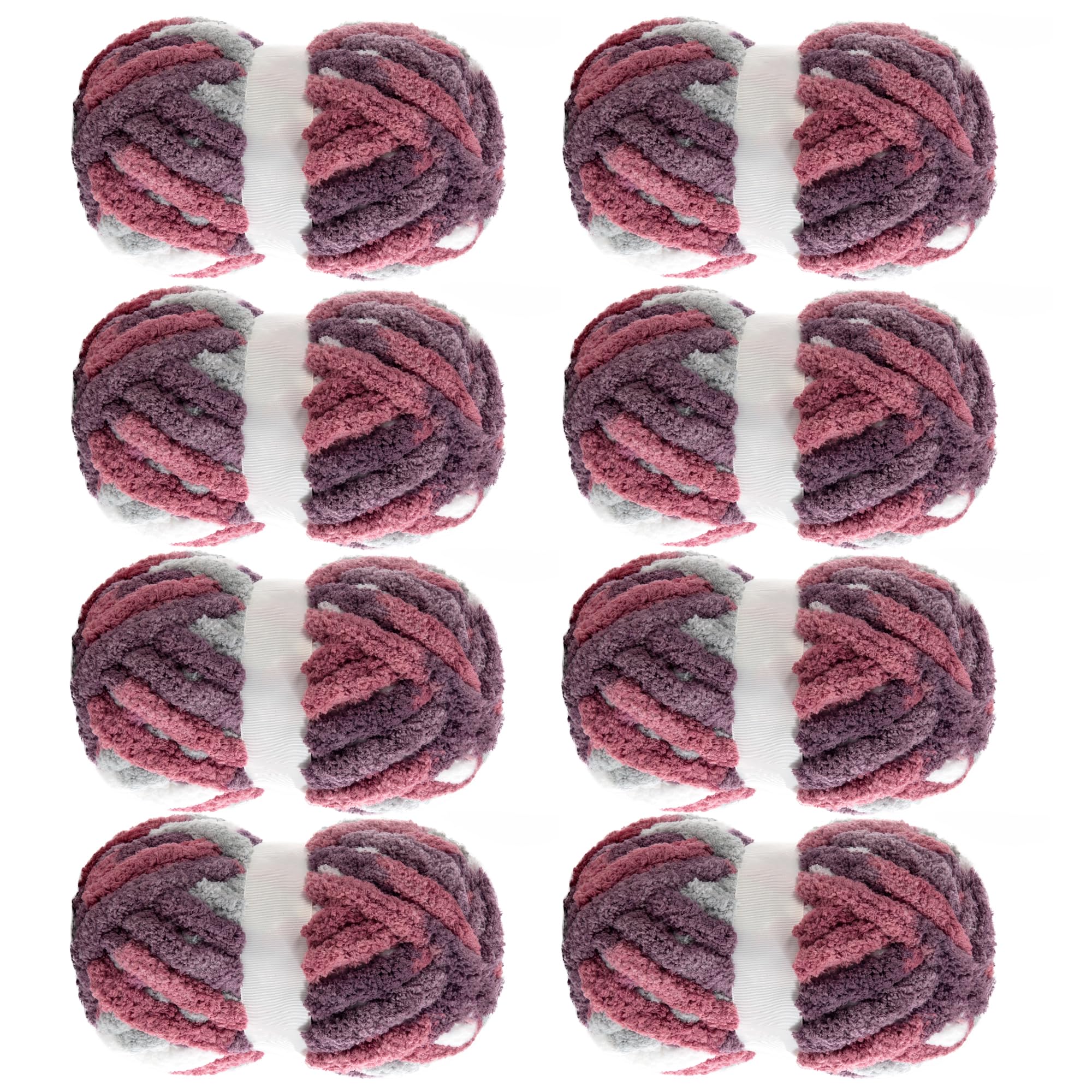 MABOZOO Tie Dye Chunky Yarn for Crocheting & Knitting, 8 Pack - Soft Plush Red Fluffy Jumbo Chenille Yarn,Giant Thick Fuzzy Bulky(29 yds, 8 oz Each