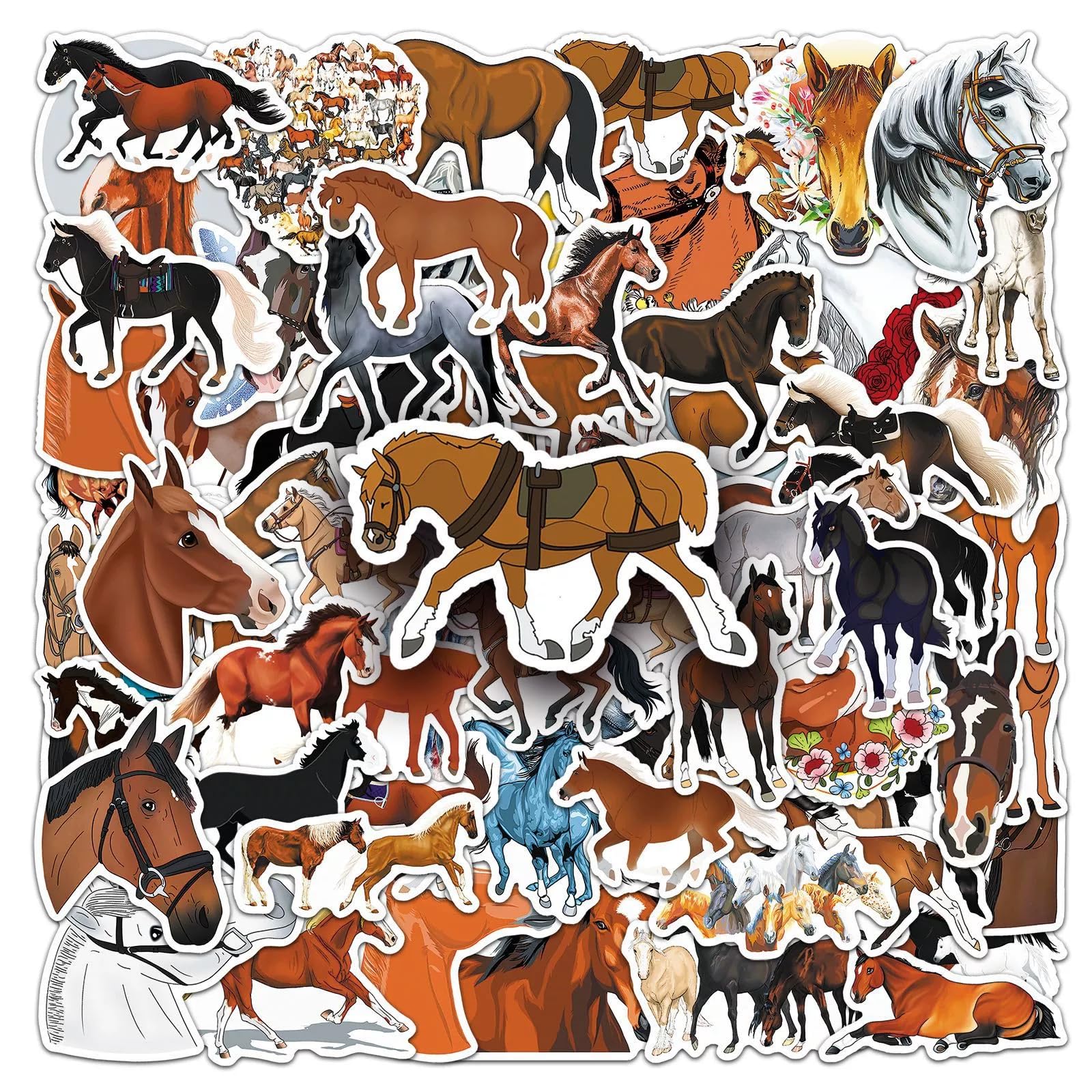 100 Stück Pferde Aufkleber Pack Cartoon Pferde Sticker Set Wasserdichte Vinyl Sticker für Laptop Kinder Autos Motorrad Fahrrad Skateboard Gepäck Koffer Computer Aufkleber Graffiti Decal