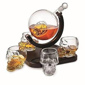 Godinger Skull Whiskey Decanter and Skull Whiskey Glasses Barware set, Skull Liquor Decanter and 4 Whiskey Glasses, Gifts for Dad, Gifts for Men