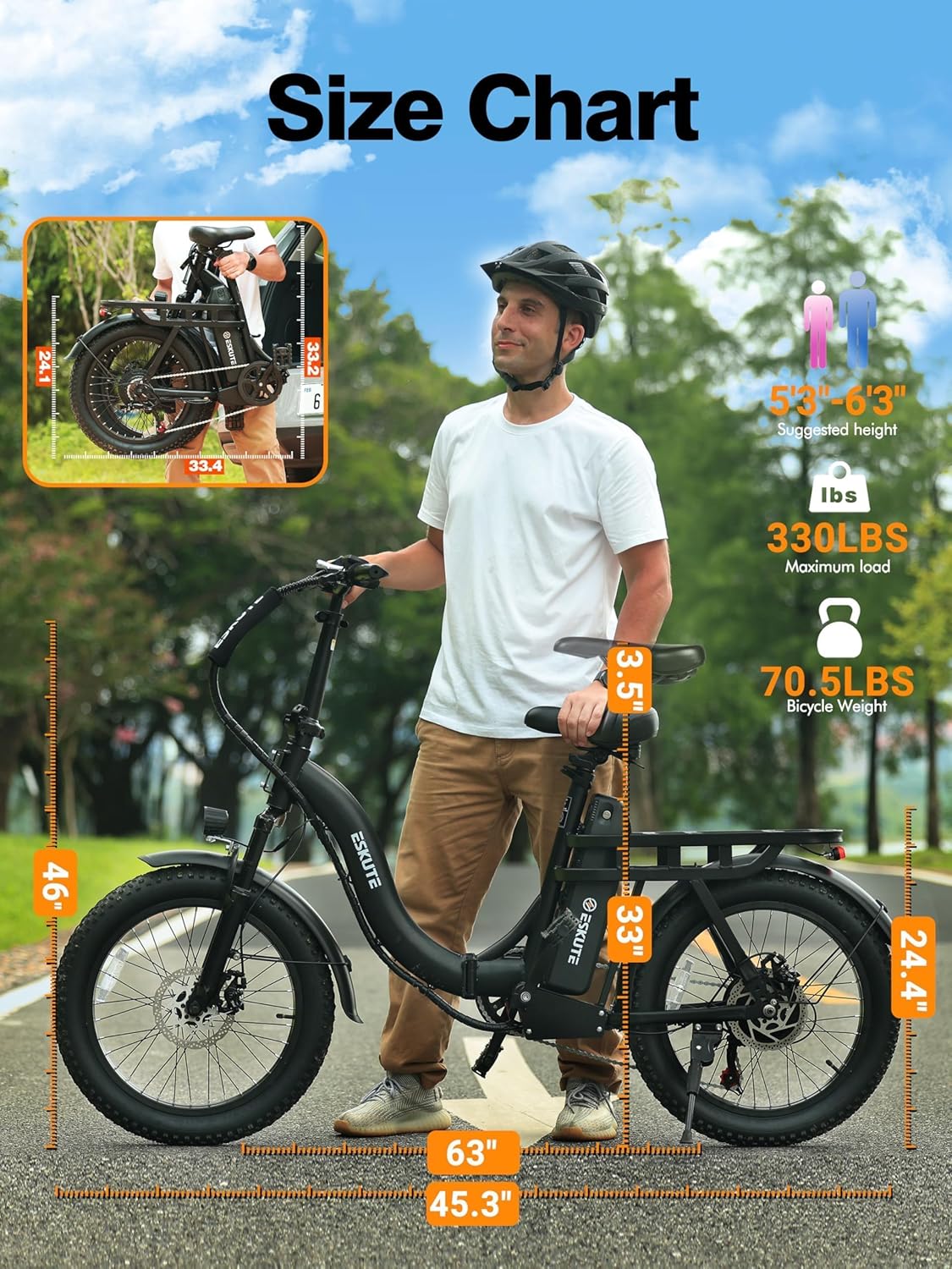1200W Peak Folding Electric Bike for Adults, 28MPH 48V 10.4Ah Removable Battery, 55-Mile Range, 20"x3" Fat Tire, Step-Thru Ebike with Basket 7-Speed – Commuter E-Bike Black