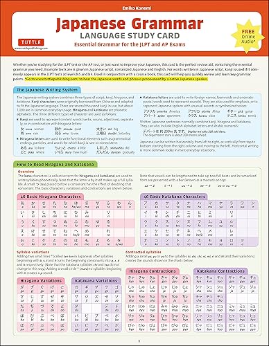 Japanese Grammar Language Study Card: Essential Grammar for the JLPT and AP Exams (Includes Online Audio)
