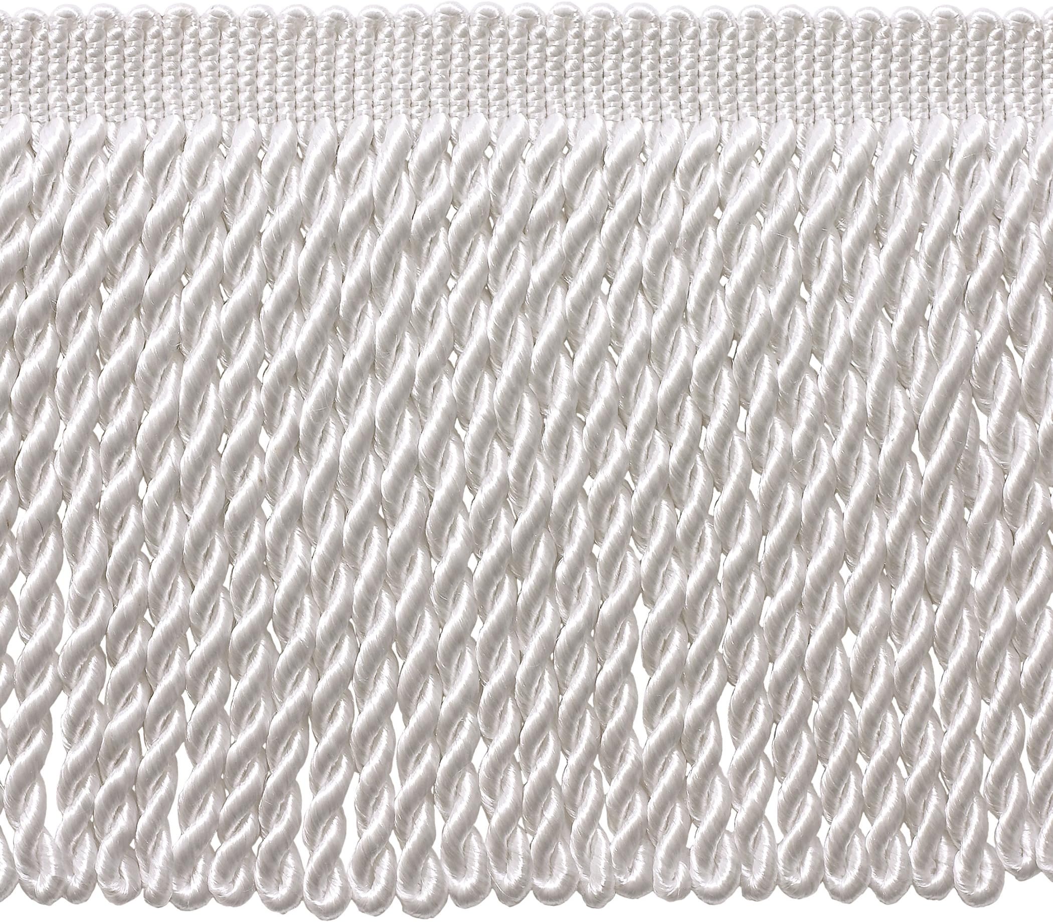 6" (15cm) Basic Solid Collection Traditional Satiny Bullion Fringe Trim (Style# BFS6) Pure White #A1 (Bright White) 5 Yard Value Pack(4.5m/15 ft)