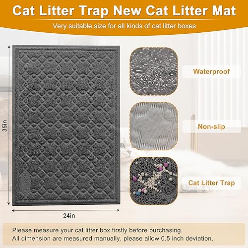 Miniatura 2 de Tapete para caja de arena para gatos, 35 x 24 pulgadas, tapete grande para atrapar arena para gatitos, mantiene el suelo limpio, tapete de caja de