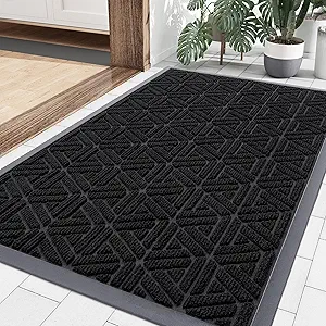 Smiry Front Door Mat Outside Entrance, Heavy Duty Natural Rubber Doormat, Trap Dirt and Moisture Easy Clean Low Profile Patio Porch Welcome Floor Mats for Entry, 36x24 Inch, Black