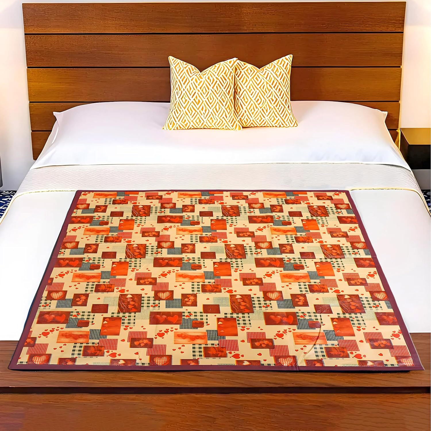 Kuber Industries Heart Design PVC Reversible Food Mat Bed Server -(Red and Cream)