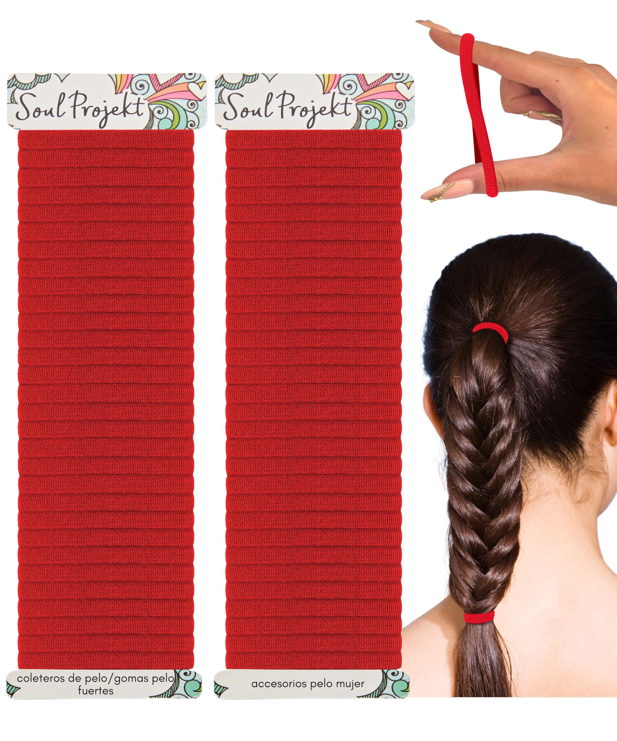 Gomas de Pelo Rojo, Pack de 60 Coleteros Elásticos 4mm - Sin Tirones para Pelo de Mujer, Hombre y Niña - Hair Bobbles para Coletas