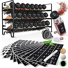 Spice Rack Set Black | Standing or Wall Mounted | 24 Spice Jars + 336 Spice Labels German & Accessories | Modern Design | Food Safe & Dishwasher Safe