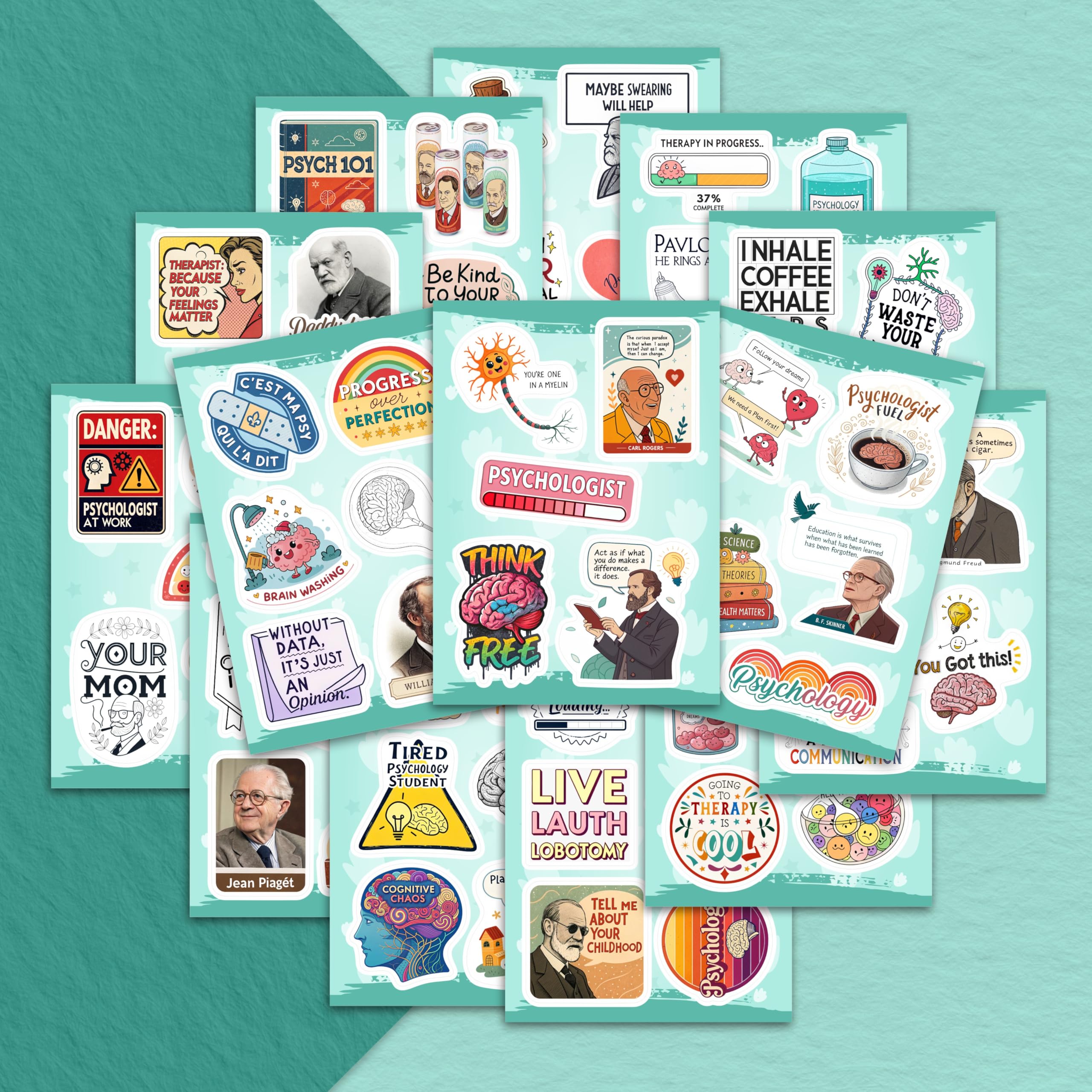 100Pcs Psychology Stickers for Laptop, for Water Botttle - Funny Psychologist Stickers for Therapist - Psychology Party Supplies - Gift for Women & Men