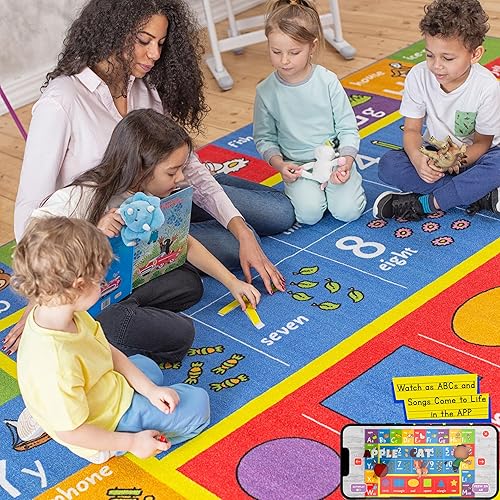 Miniatura 2 de KC CUBS abecedario de colección de diversión, alfombra de área para aprendizaje educativo de números y formas, para recámara de niños y sala de