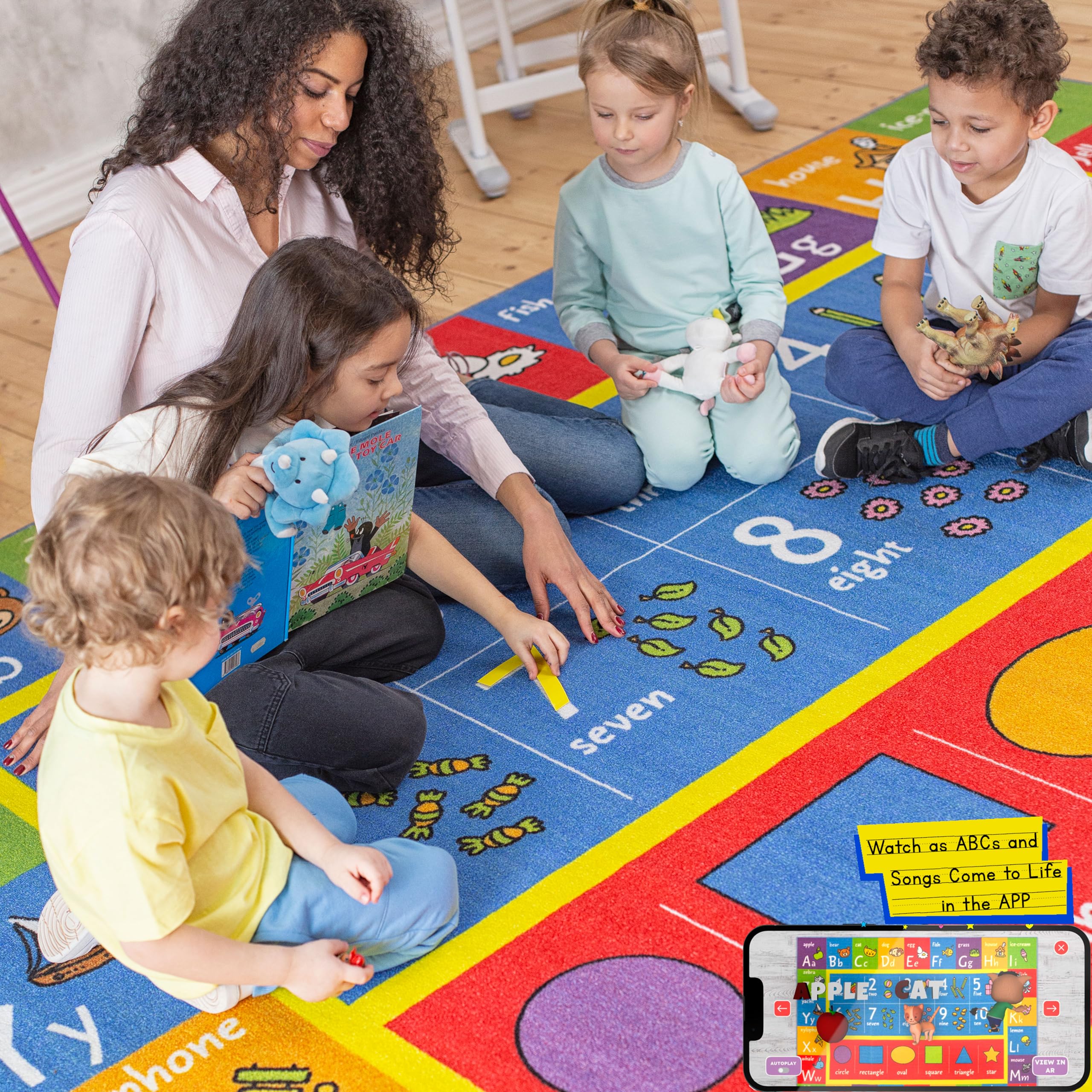 KC Cubs 5x7 ABC Alphabet, Numbers & Shapes Rug – Educational Non-Slip Play Mat Carpet for Kids, Toddlers, Nursery, Classroom, Playroom, Baby Daycare — Amazon image 2