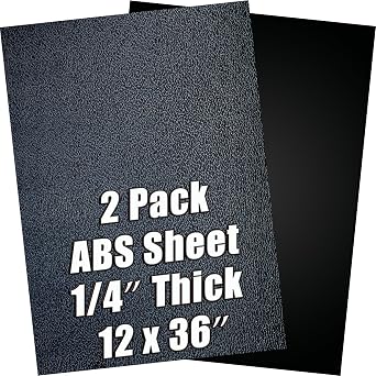 ABS Plastic Sheet 1/4 Inch Thick 12" x 36" 2-Pack,Black Rigid Moldable Panel with Different Surfaces Textured Front & Smooth Back for Structural Parts, Amp Mounting, and DIY Home Decor, etc.