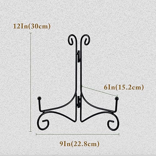 Miniatura 4 de Soporte de placa de hierro negro, soporte de placa de 12 pulgadas para exhibición, soportes de metal pequeños para libros de cocina, marco de fotos,