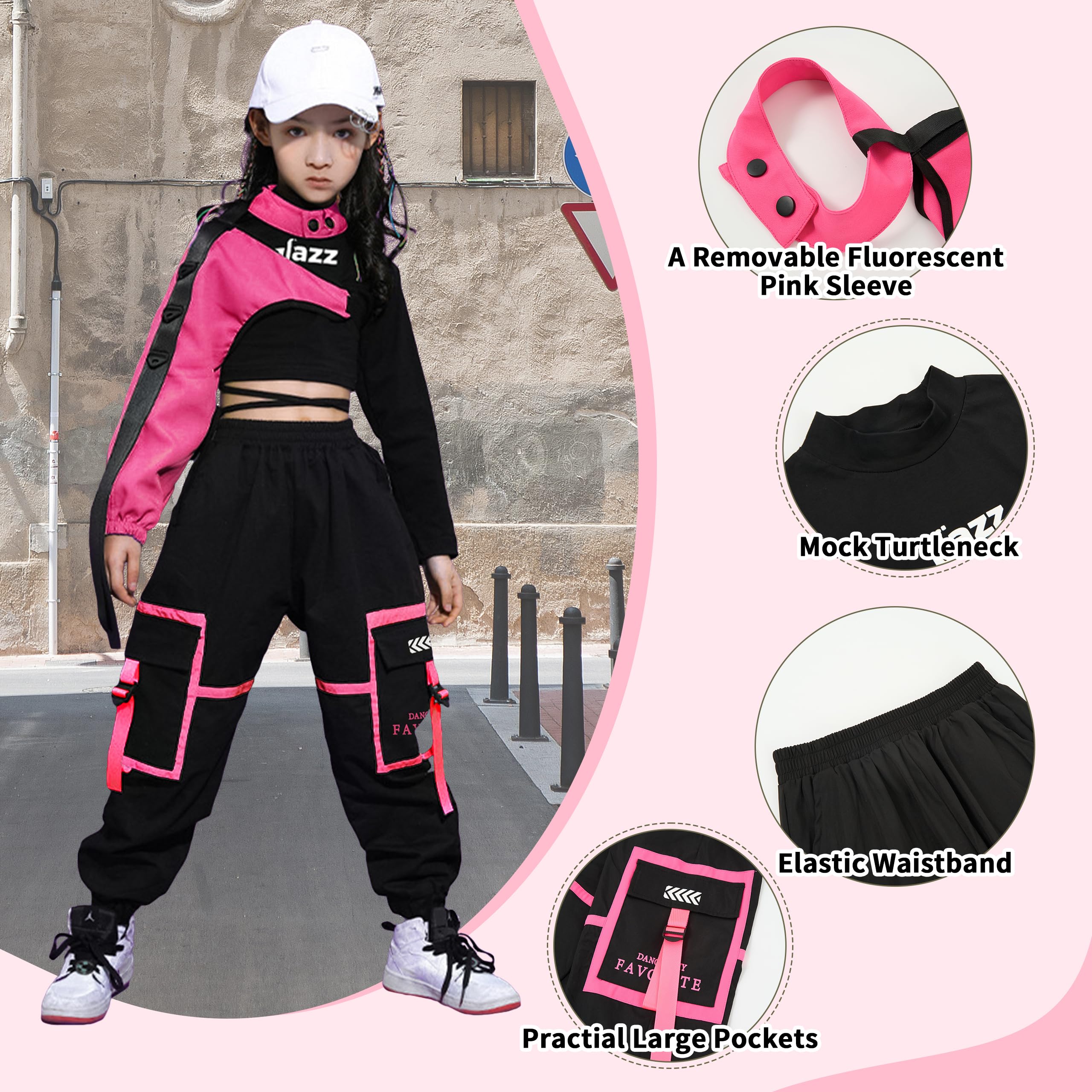 LOLANTA 3 Piezas Ropa Hip Hop Niña, Conjunto Top Corto y Pantalones Cargo