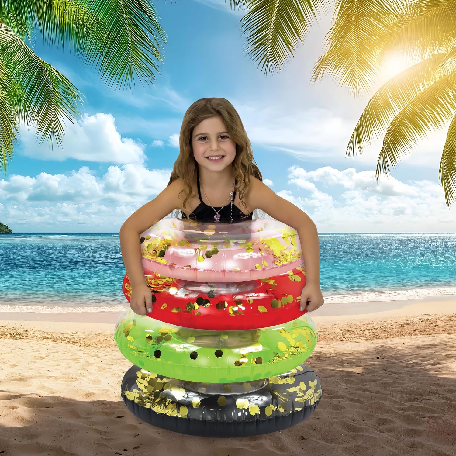 POZA Inflatable Pool Float Tube – Sparkly Confetti Swim Ring, Heavy Duty UV Resistant Inflatable Tube Pool Float for Kids & Adults – Multiple Colors & Sizes – Beach, Lake & Pool Party Float