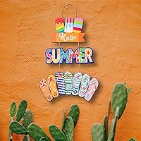 Vista 6 de Letrero colgante de 3 piezas con texto en inglés «Hello Summer» para puerta de playa, letrero de bienvenida de madera, decoración de verano