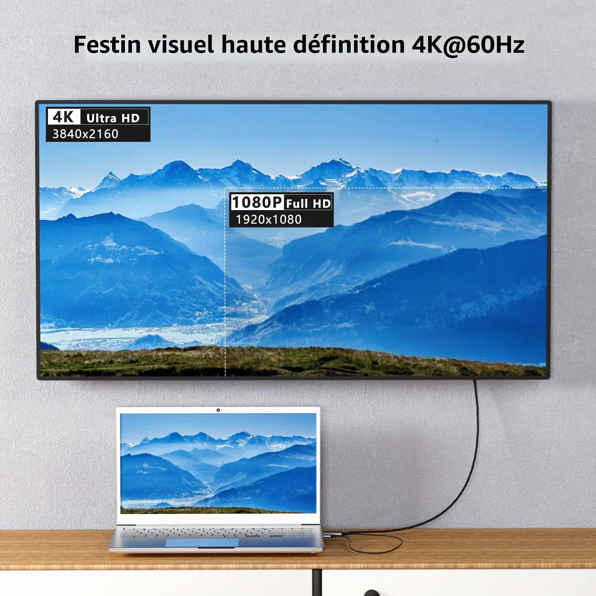âble HDMI vers Mini DisplayPort 4K @ 60 Hz, adaptateur HDMI actif 2.0 vers Mini DP 1.2, source HDMI vers moniteur DisplayPort pour Mac Mini, ordinateur portable, Xbox, Cinema Display, moniteur MDP