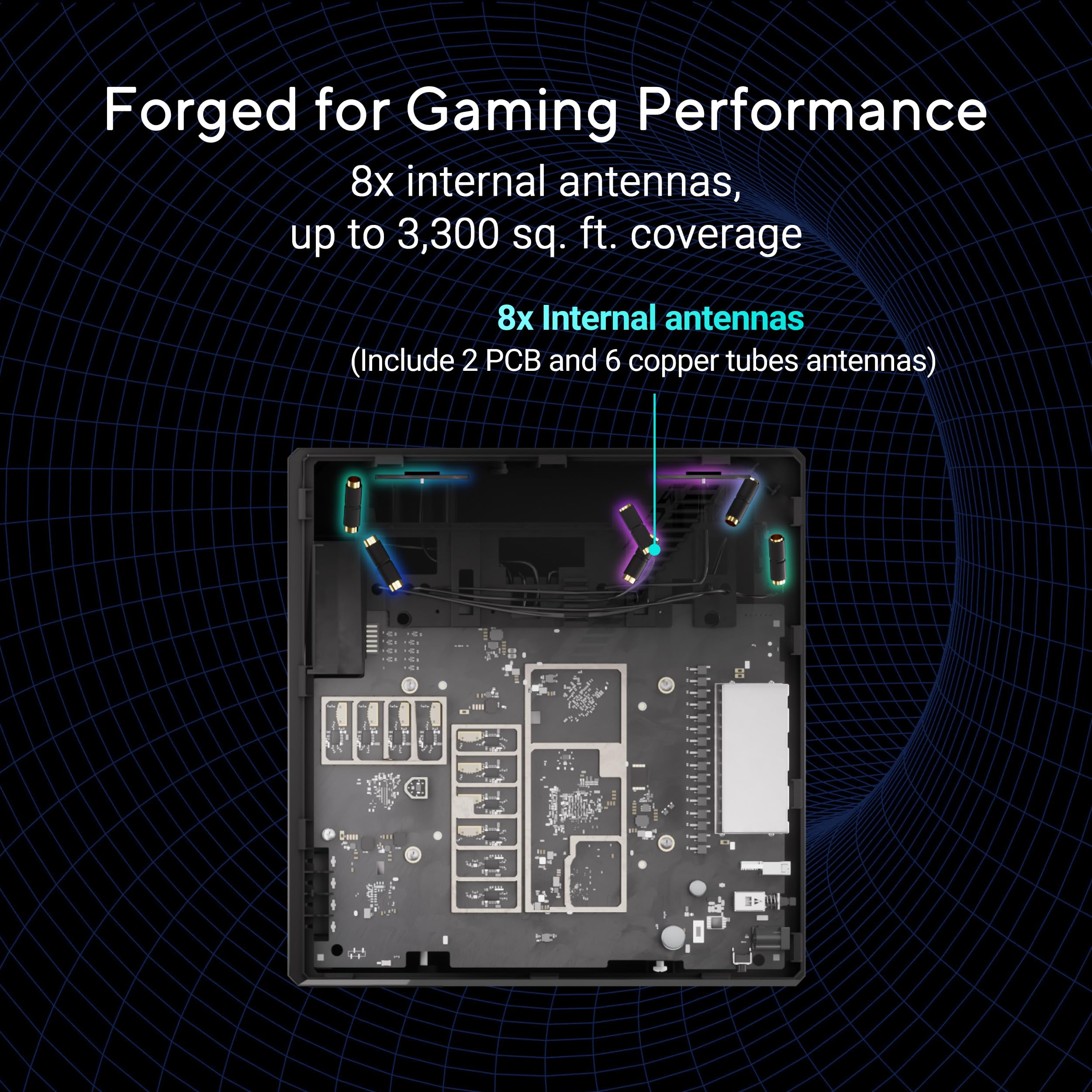 ASUS GS-BE18000 - Routeur Gaming Wi-FI 7 - Tri-Bande - 18 000 Mbs, 8 Ports 2,5G, Couverture de 300m2, processeur quadricoeur 2,0 GHz, Accélération Gaming, SSID Smart Home Master, Compatible AiMesh