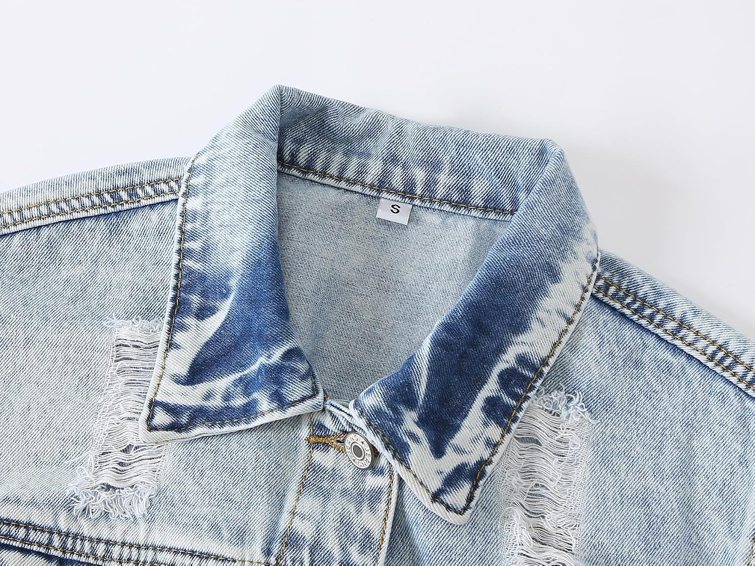 Kedera Womens Cropped Denim Jackets Distressed Ripped 3/4 Sleeve Jean Jacket Coats