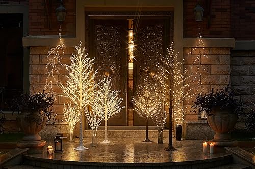 Miniatura 4 de LITBLOOM Árbol blanco iluminado enchufable con 430 luces LED de 4 pies, árbol de ramitas con luces para interior y exterior, hogar, Pascua,
