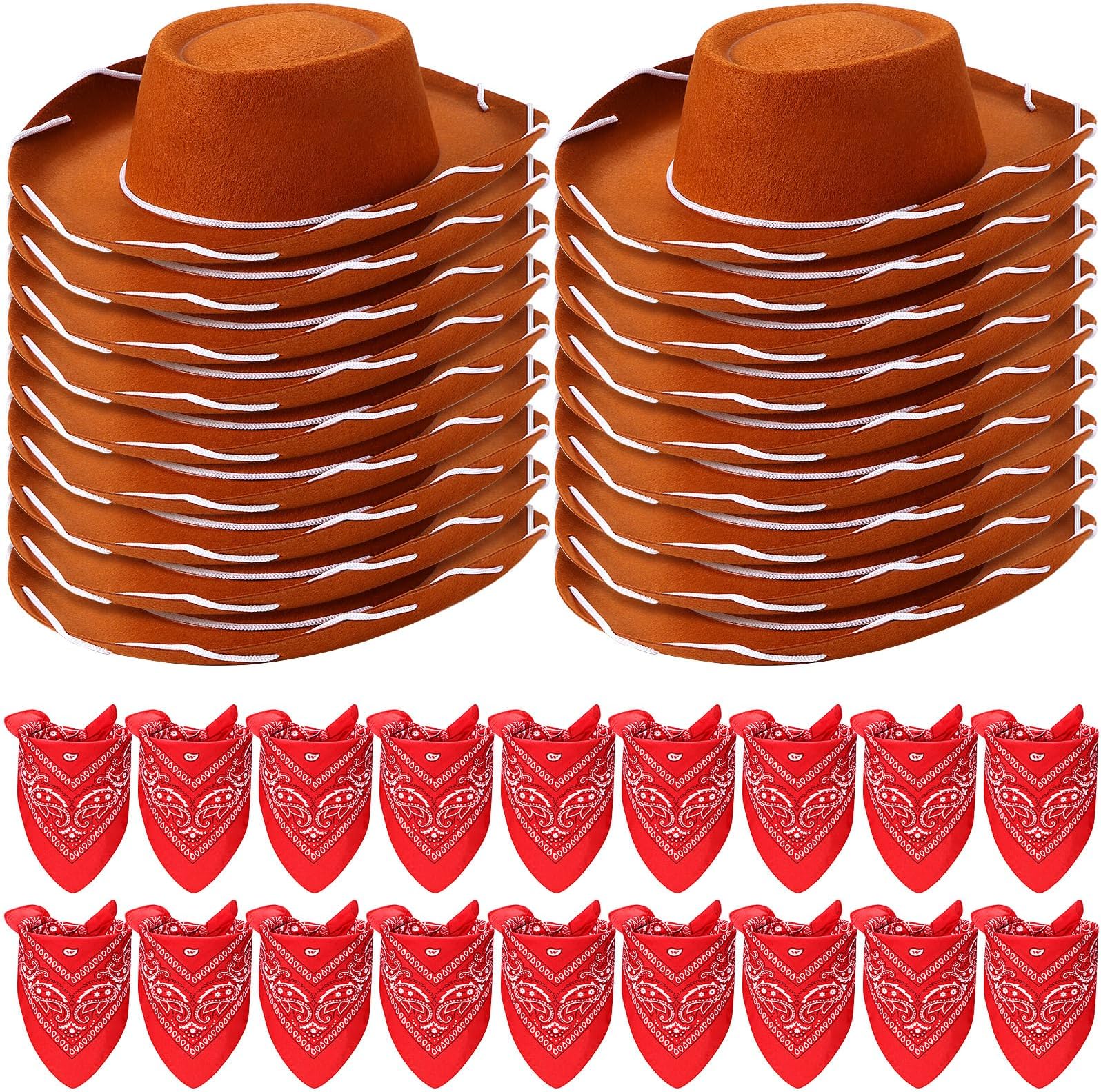 18 Sets Cowboy Hats and Bandanas Bulk Kids Western Cowboy Costume Accessories Kids Party Supplies
