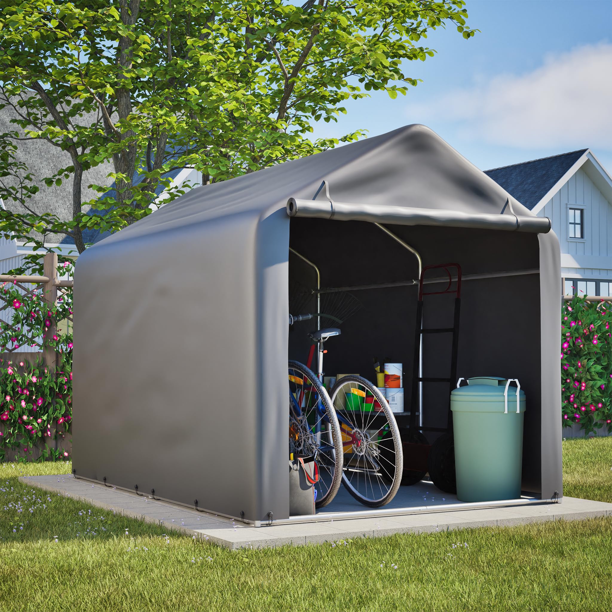 Fahrradgarage Wetterfest 160×220×165cm für 2-4 Fahrräder,Schneeschutz Motorradgarage mit UV-Beständig und Wasserdicht,Fahrrad Lagerzelt mit Outdoor-Schuppen für E-Bike,Ideal für Garten, Terrasse，Hof