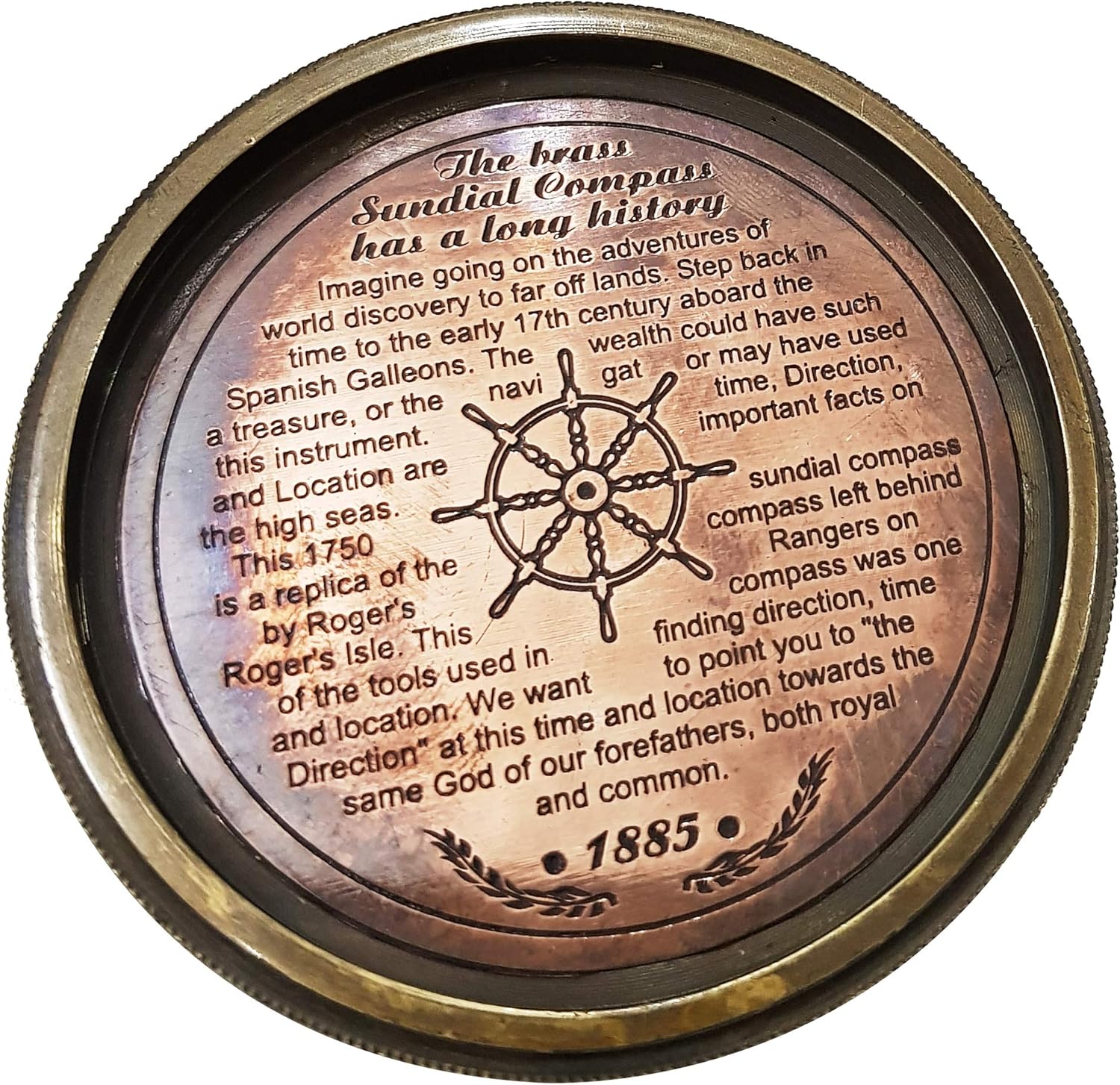 Antique Brass Sundial Compass Nautical Marine Handmade Vintage Engraved Quote Collectible Navigation Device for Travelers Sailors Gift