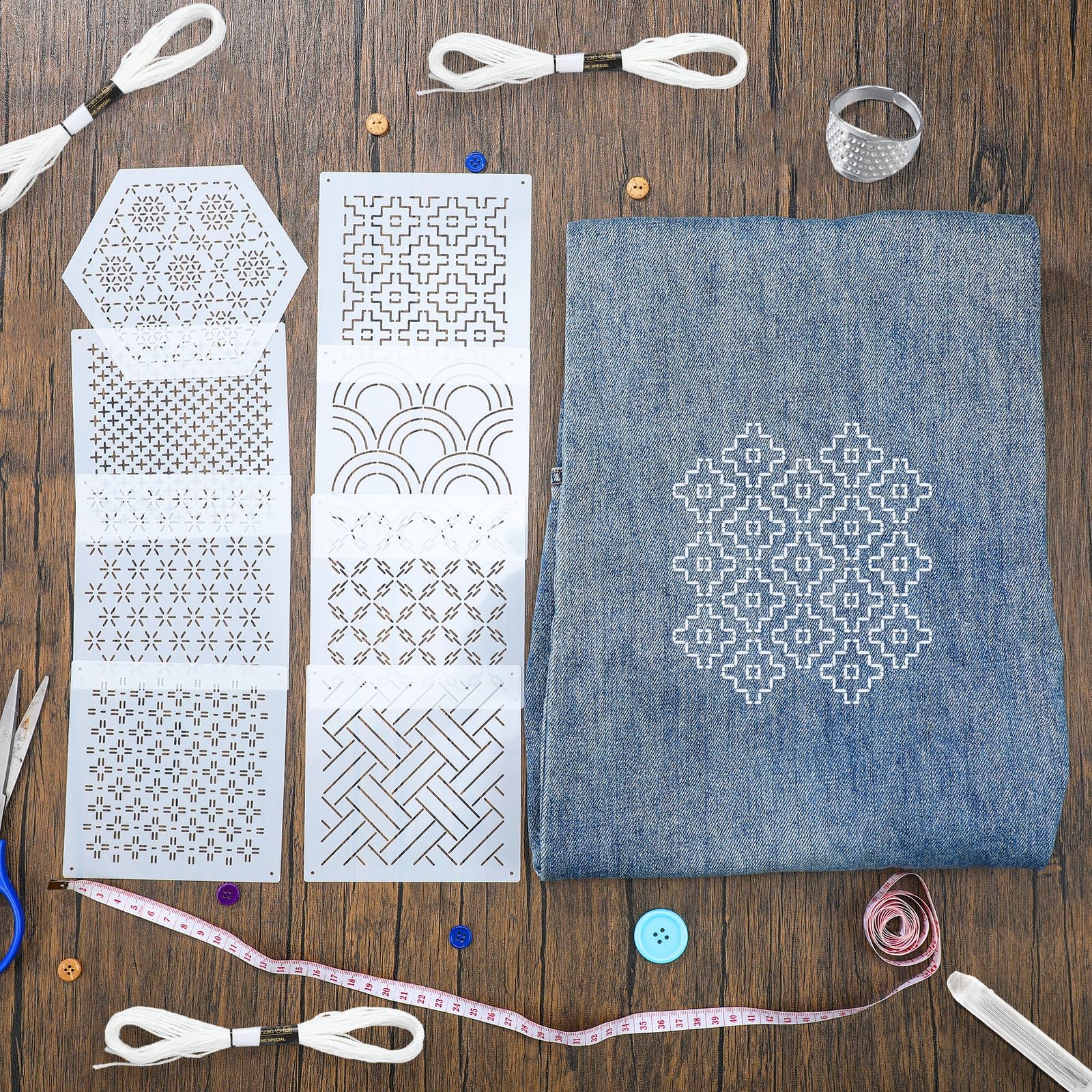 Sashiko Stencil Kit - 24 Geometric Templates -3