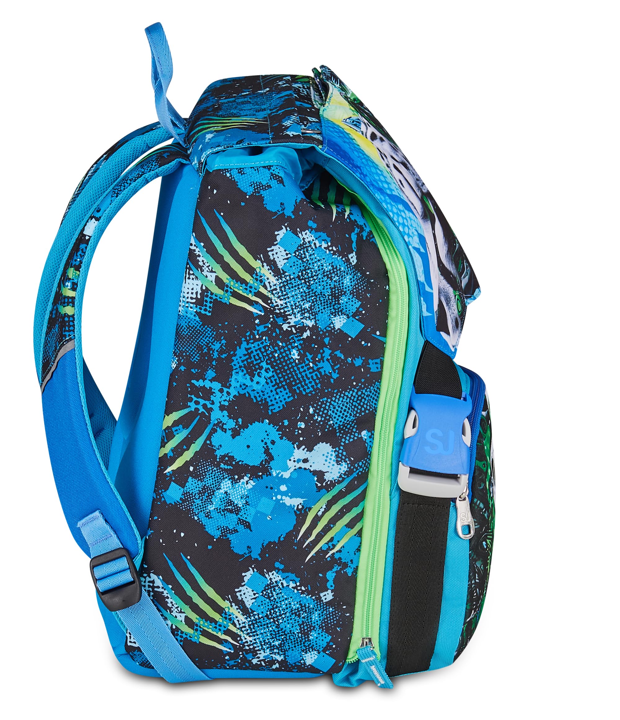 SJ GANG STYLE JAM GANG Zaino Estensibile, Volume Regolabile, Doppio Scomparto, Tasca Porta Borraccia, Scuola e Tempo Libero, Turchese Fluo, Bambini, blu