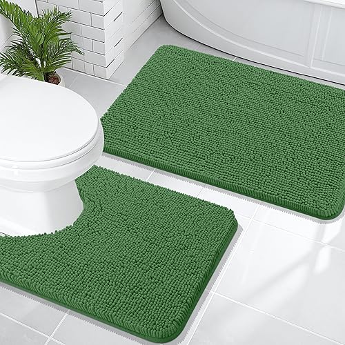 Miniatura 162 de OLANLY Juego de 2 alfombras de baño, tapetes de baño de felpilla suave y absorbente y tapete para inodoro con contorno en forma de U, alfombra de