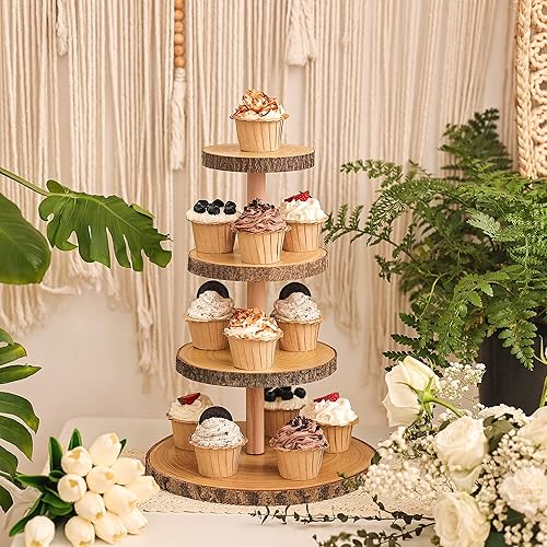 Miniatura 3 de Hanson and Bennett Soporte rústico para tartas y soporte de madera para cupcakes, impresionante soporte rústico para tartas de boda y soporte