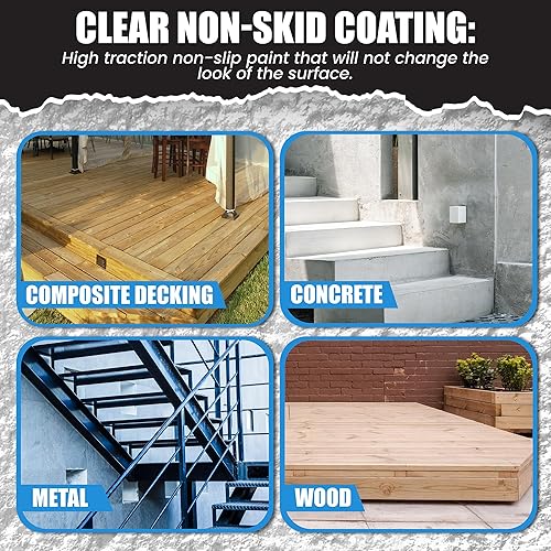 Vista 5 de Tuff Grip - Pintura antideslizante transparente para rampas, pisos, cubiertas y escaleras, revestimiento de agarre antideslizante texturizado