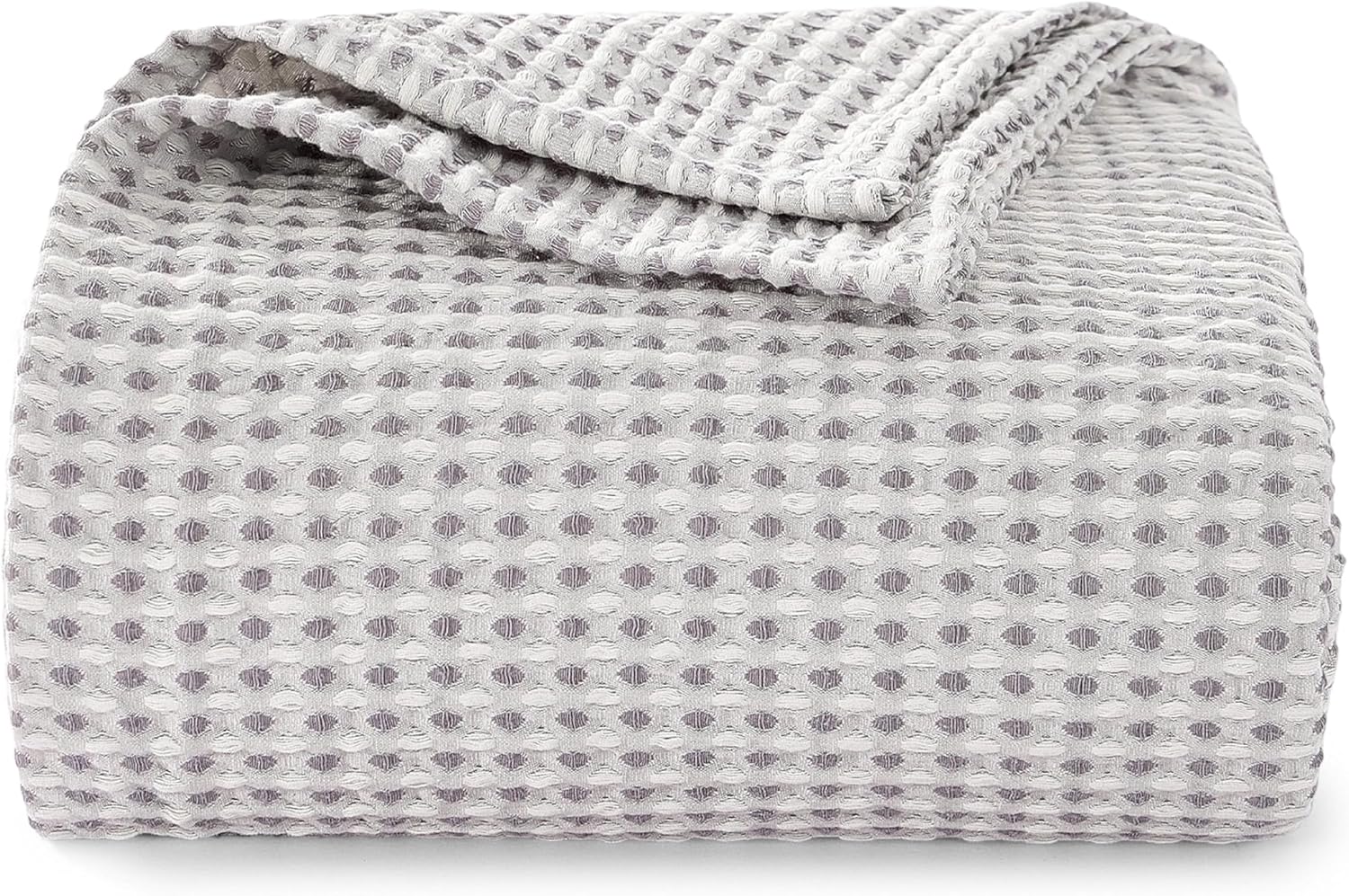 EGOHOME 100% Cotton Queen Size Blankets for Bed,Soft Jacquard Waffle Weave Blanket,Lightweight and Breathable Unique Dual-Tone Texture Cotton Blanket for All Seasons-Sleet Grey,90 x 90 Inches
