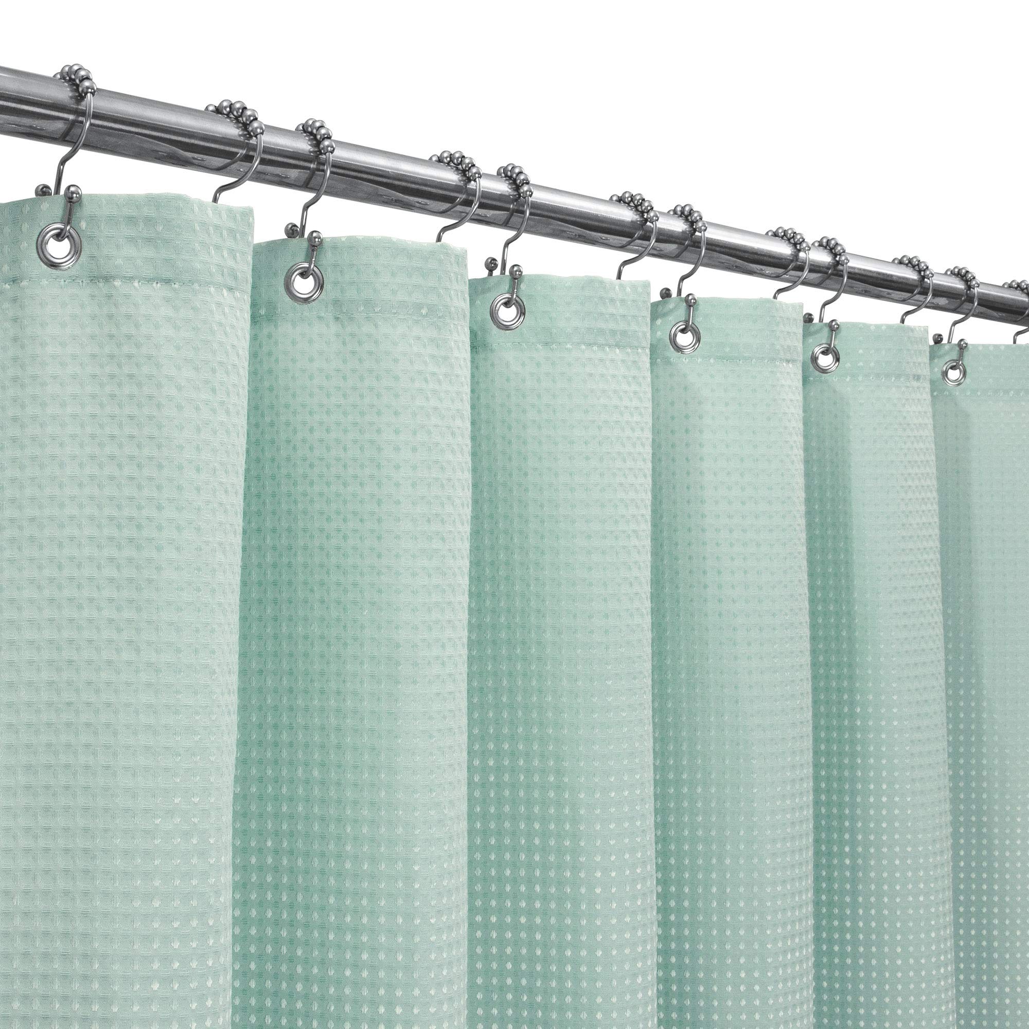 Barossa DesignWaffle Weave Shower Curtain Hotel Luxury Spa, 230 GSM Heavy Duty Fabric & No Blowing, Water Repellent and Machine Washable - Misty Blue, 71"x72"