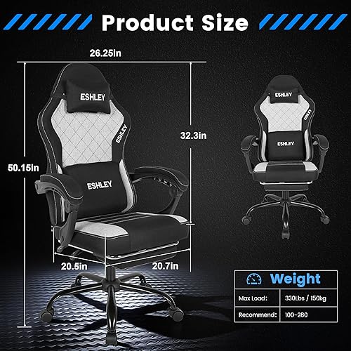 Miniatura 2 de Silla para videojuegos, silla de computadora con reposapiés y soporte lumbar, silla de oficina ergonómica ajustable en altura con asiento giratorio