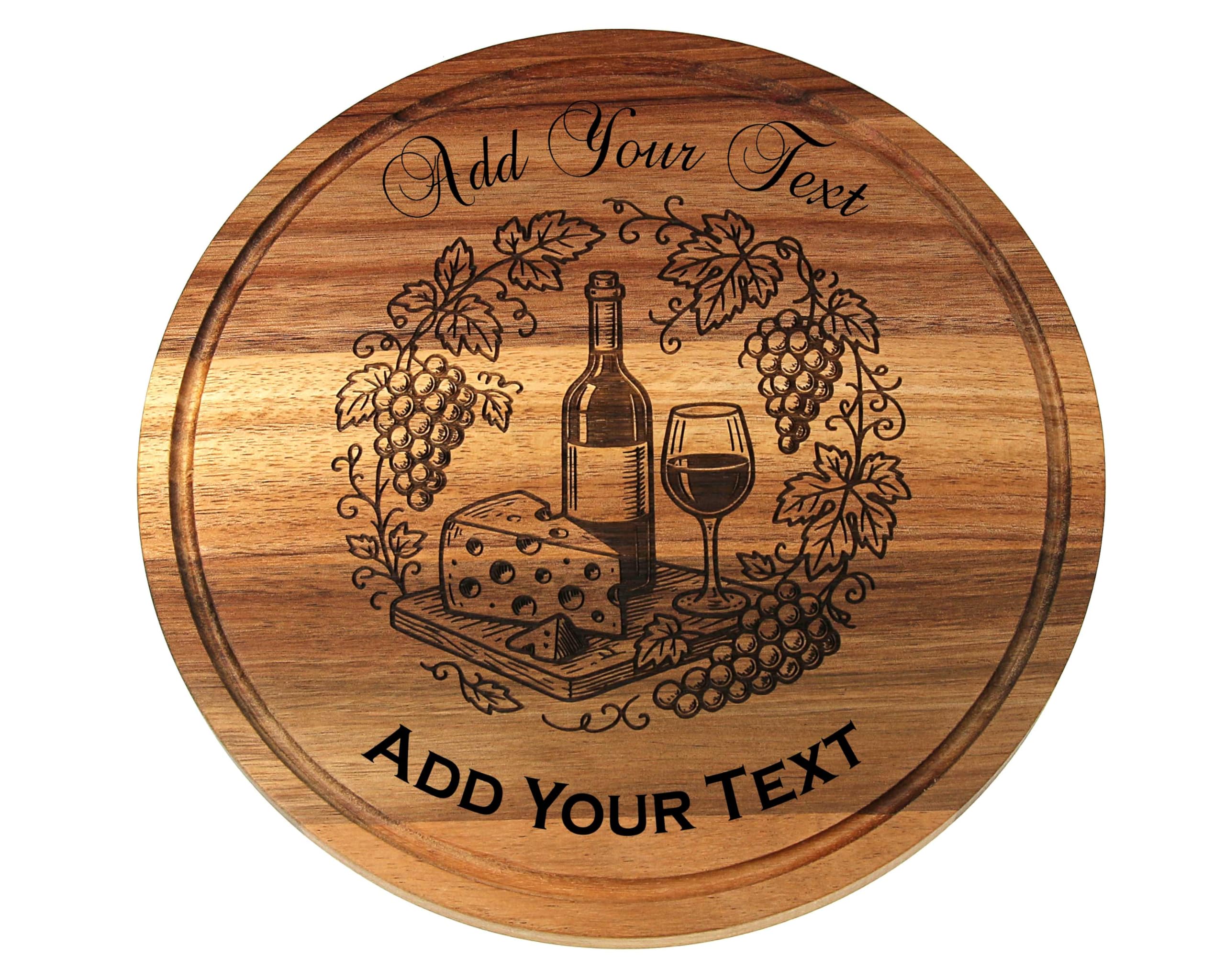 Cathcart Elliot Personalised Round Acacia Wood Board 25 cm – Engraved Serving & Cheese Board – Custom Text or Artwork – Ideal Wedding, Anniversary, New Home Gift