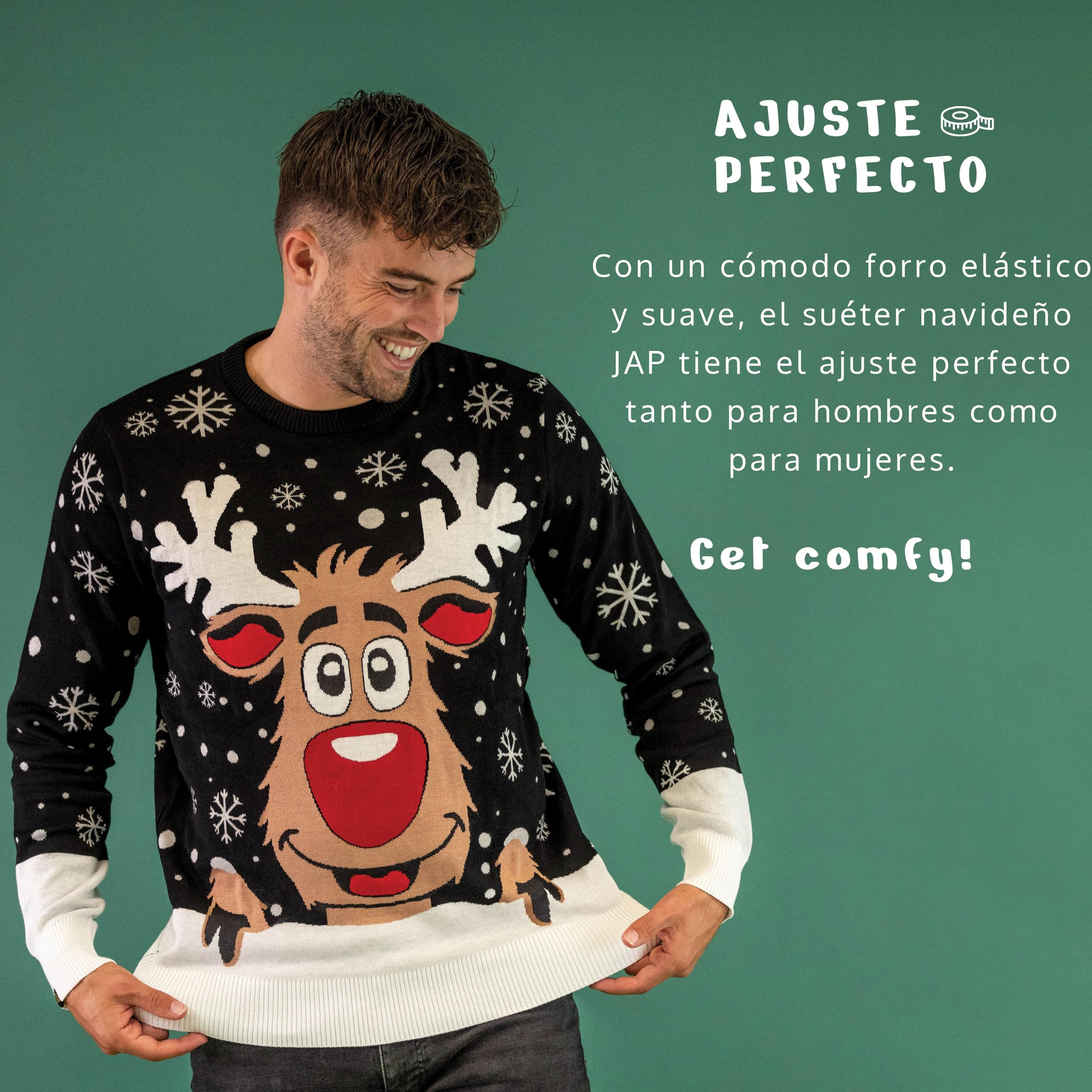 JAP Christmas, Jersey Navideño Mujer Hombre, Jersey Navidad, Christmas Sweater, Rudolph