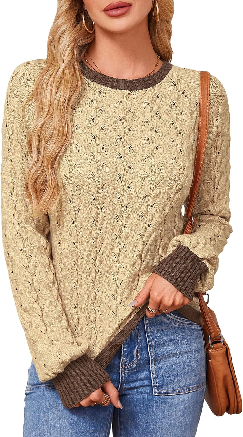 AOVDE Women's Sweater 2025 Fall - Tie Back Long Sleeve Pullover Knit Sweaters Crew Neck Fashion Y2K Sweater Tops