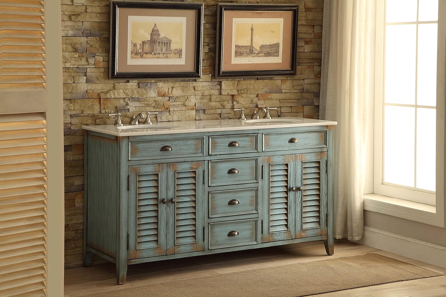 Benton Collection 60” Cottage look Abbeville Bathroom Double Sink Bathroom Vanity CF88323-60BU